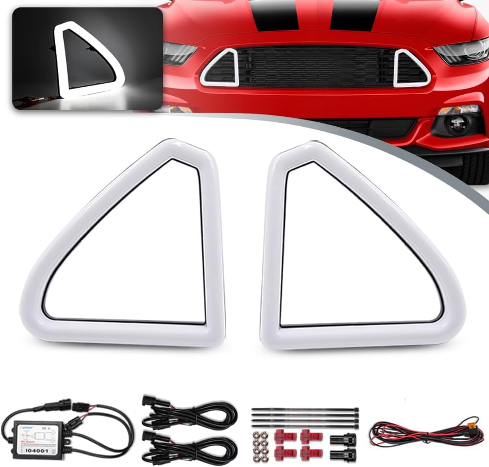 BRAND, CATEGORY, GRILLES, NJSBYL, NJSBYL Front Grille DRL Led Running Lights for 2015 2016 2017 F0rd Mvstang Front Grille Hood Bumper White LED Mount Accent Daytime Lights Assembly OEM# FR3Z8200AA Replacement