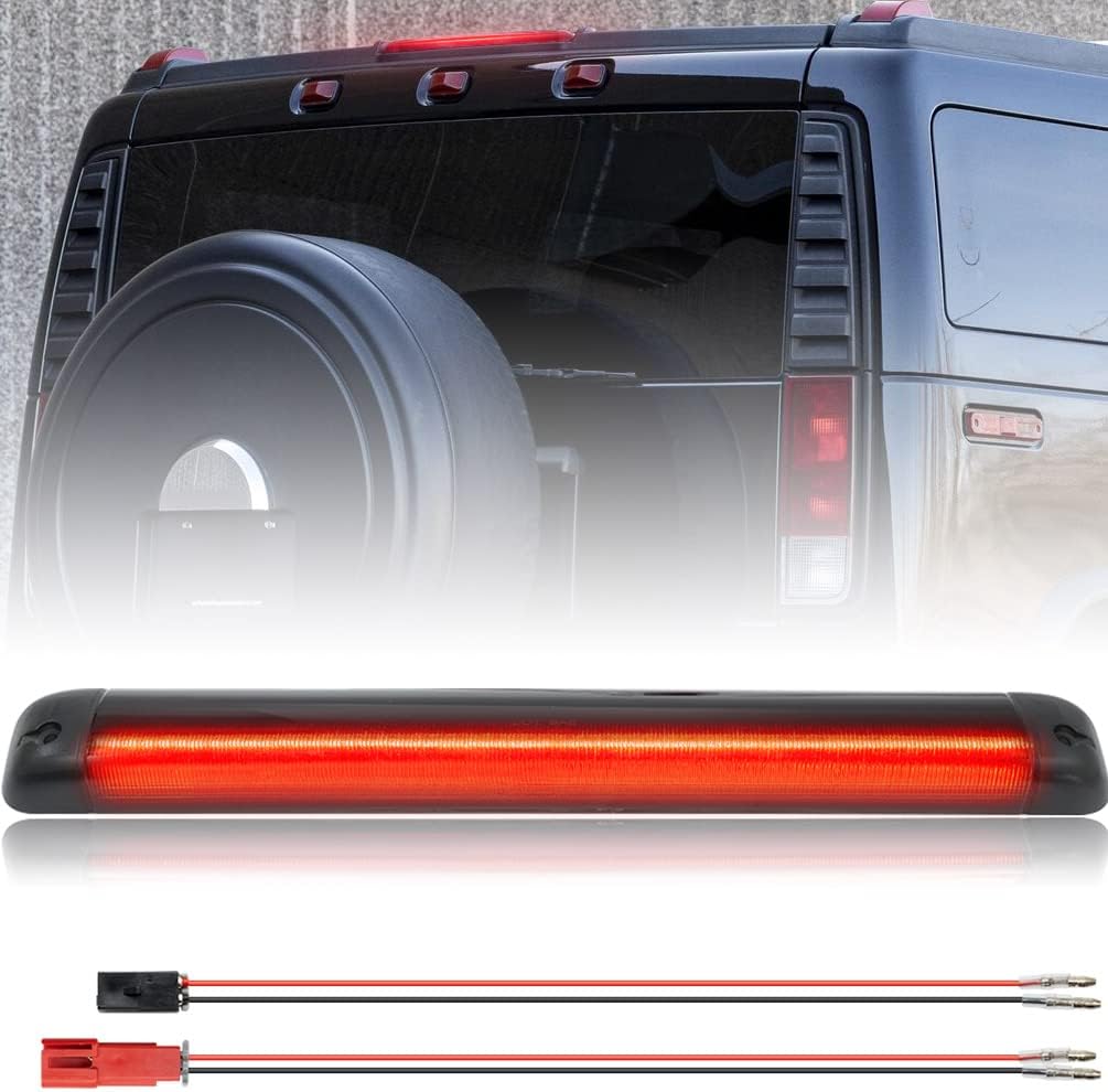 BRAND, CATEGORY, HIGH MOUNT STOP LIGHTS, NJSBYL, NJSBYL H2 LED High Mount Stop 3rd Brake Light for 2003-2009 H'ummer H2 Third Brake Lights Red LED Pickup Rear-up Center Cab Roof High Mount Stop Lamps Black Smoked Lens OEM 15145321 15755976