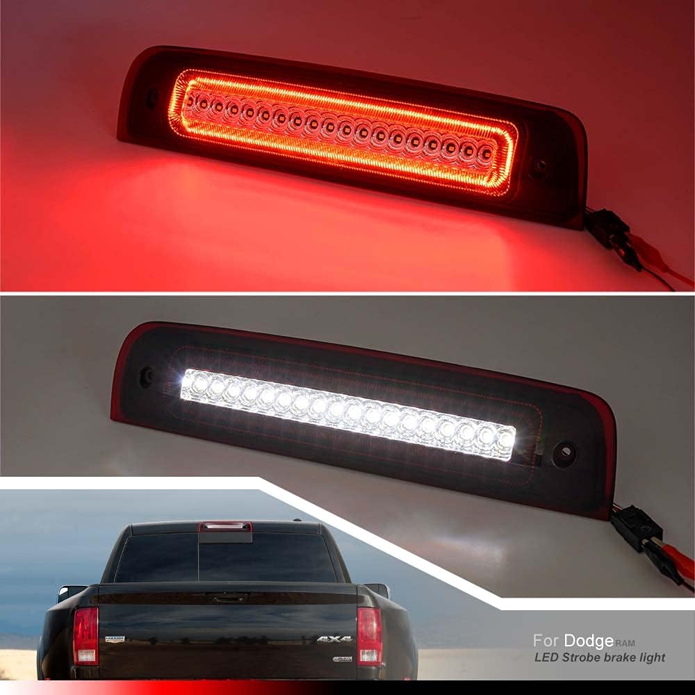 BRAND, CATEGORY, HIGH MOUNT STOP LIGHTS, NJSBYL, NJSBYL High Mount Stop Signal Lamp for 2009-2018 D0dge Ram 1500 2500 3500 Flash Red LED 3rd Brake Lights + White LED Reverse Lights/Roof Cargo Lights