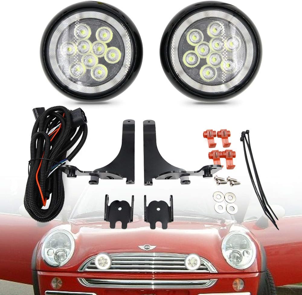 BRAND, CATEGORY, DRIVING, FOG & SPOT LIGHTS, NJSBYL, NJSBYL R50/R52/R53 LED Rally DRL Driving Light for 2001 2002 203 2004 2005 2006 Mini Cooper Hardtop/Convertible/Hatchback with Halo Ring Led Daytime Running Light Parking/Position/Fog Lamps