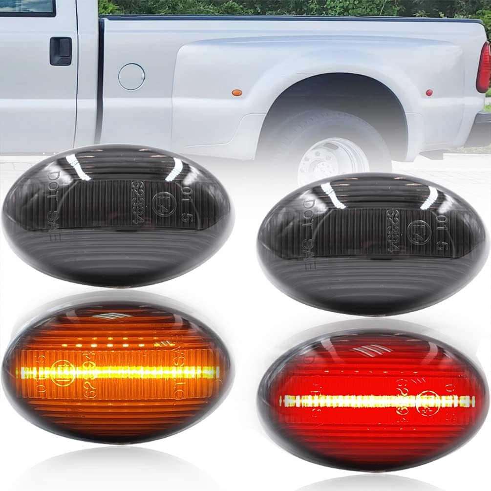 BRAND, CATEGORY, GRILLES, NJSBYL, NJSBYL Smoked Lens Amber Red LED Trunk Bed Fender Front Rear Side Marker Lights for F0rd F350 F450 F150 F250 Super Duty Truck Double Wheel Side Fenders Turn Signal Side Marker Lamps 4pcs