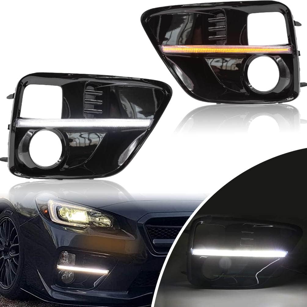 BRAND, CATEGORY, DAYTIME RUNNING LIGHT MODULES, NJSBYL, NJSBYL WRX Switchback Xenon White LED DRL Daytime Running Lights for Subaru WRX STI 2018 2019 2020 Front Bumper Sequential Amber LED Turn Signal Lights Black Fog Lamp Bezel Assembly