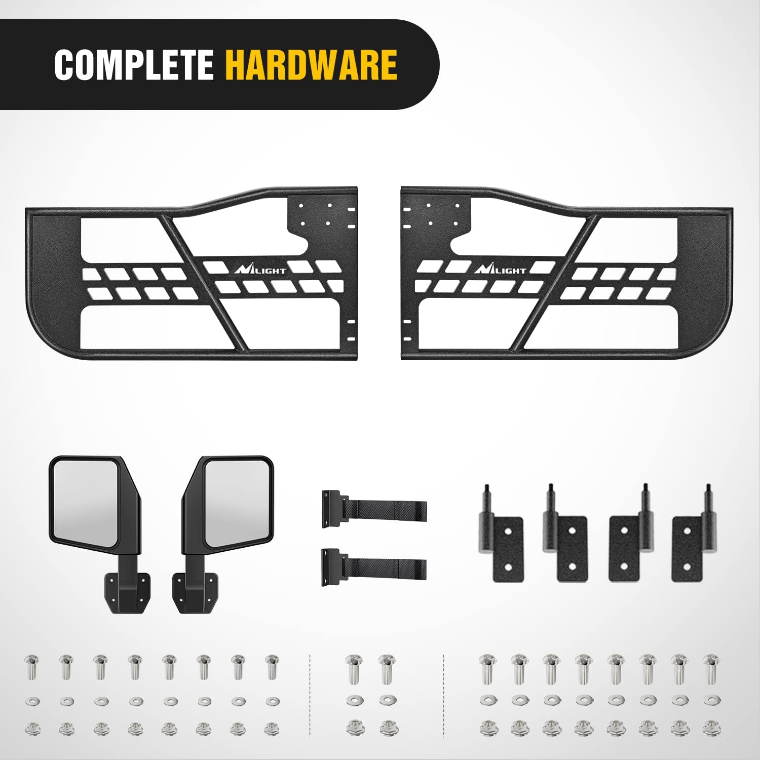 BRAND, CATEGORY, EXTERIOR MIRRORS, NILIGHT, Nilight Off Road Front Tubular Doors with Side View Mirrors Compatible with 2018 2019 2020 2021 2022 2023 Wrangler JL 2020 2021 2022 2023 Gladiator JT 2 Door Only, 2 Years Warranty