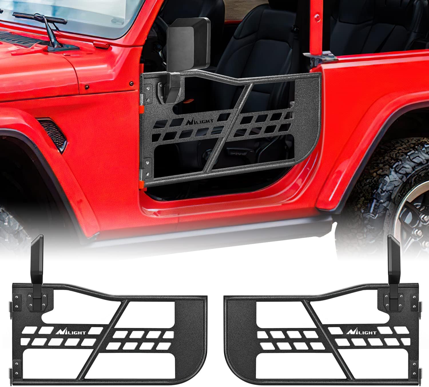 BRAND, CATEGORY, EXTERIOR MIRRORS, NILIGHT, Nilight Off Road Front Tubular Doors with Side View Mirrors Compatible with 2018 2019 2020 2021 2022 2023 Wrangler JL 2020 2021 2022 2023 Gladiator JT 2 Door Only, 2 Years Warranty