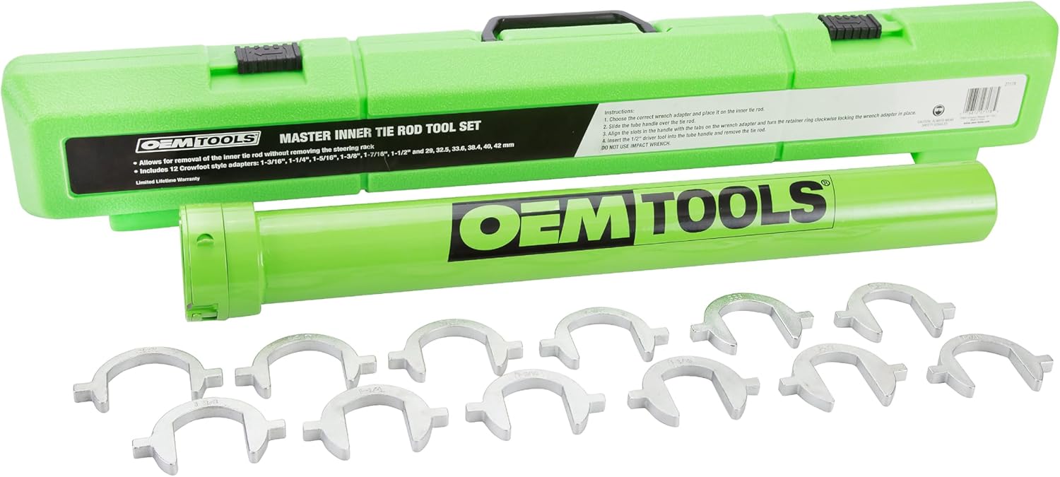 BALL JOINT & TIE ROD TOOLS, BRAND, CATEGORY, OEMTOOLS, OEMTOOLS 27178 Master Inner Tie Rod Removal Tool Set, Removes and Installs Tie Rods, 12 Crowfoot Adapters, Compatible with Cars, Trucks, and SUVs