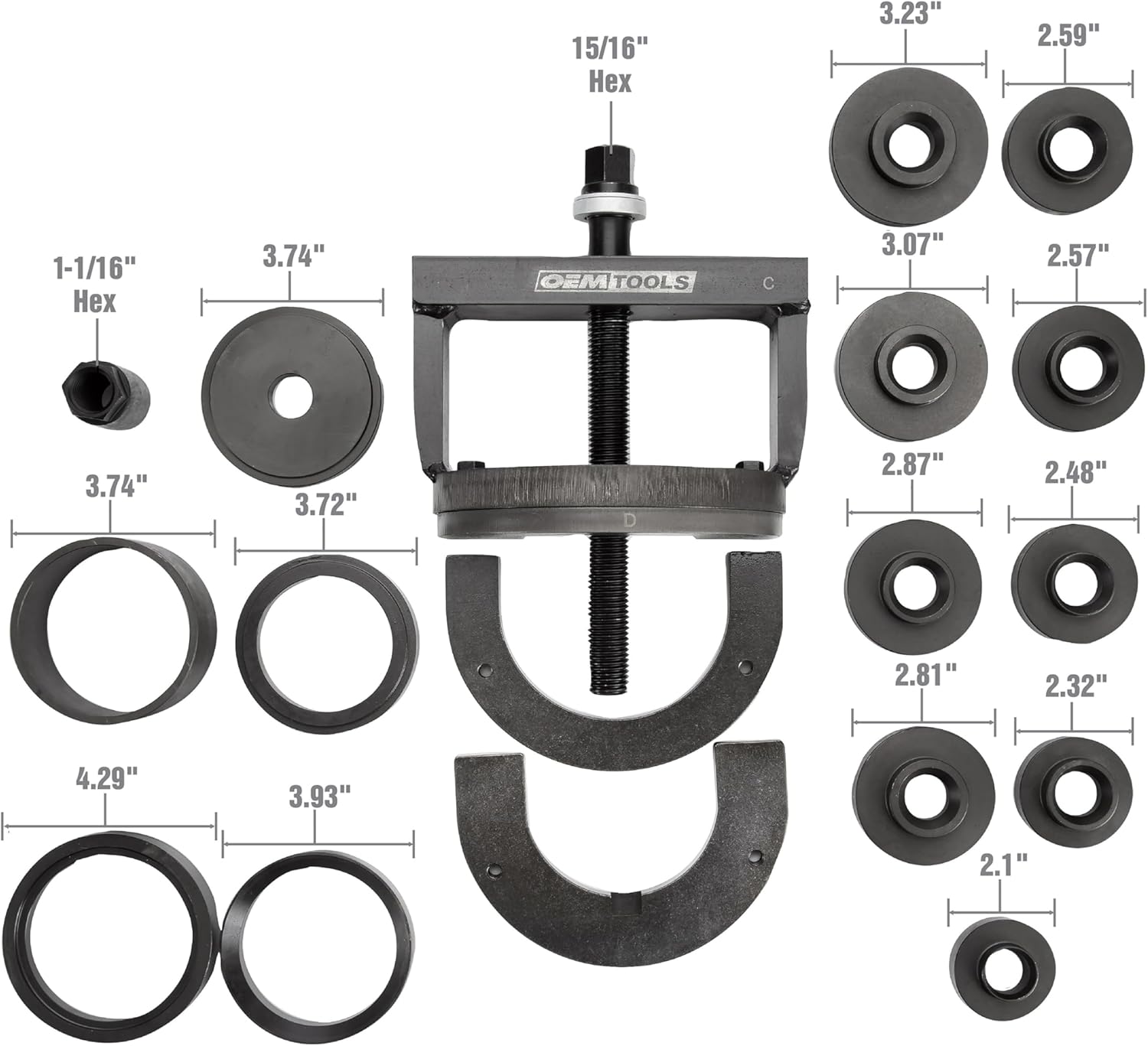 BRAND, CATEGORY, OEMTOOLS, WHEEL BEARING TOOLS, OEMTOOLS 27213 Master Wheel Hub & Bearing Remover & Installer Kit, Back & Front Wheel Bearing Puller Kit, Back & Front Wheel Hub Puller, Easy to Use