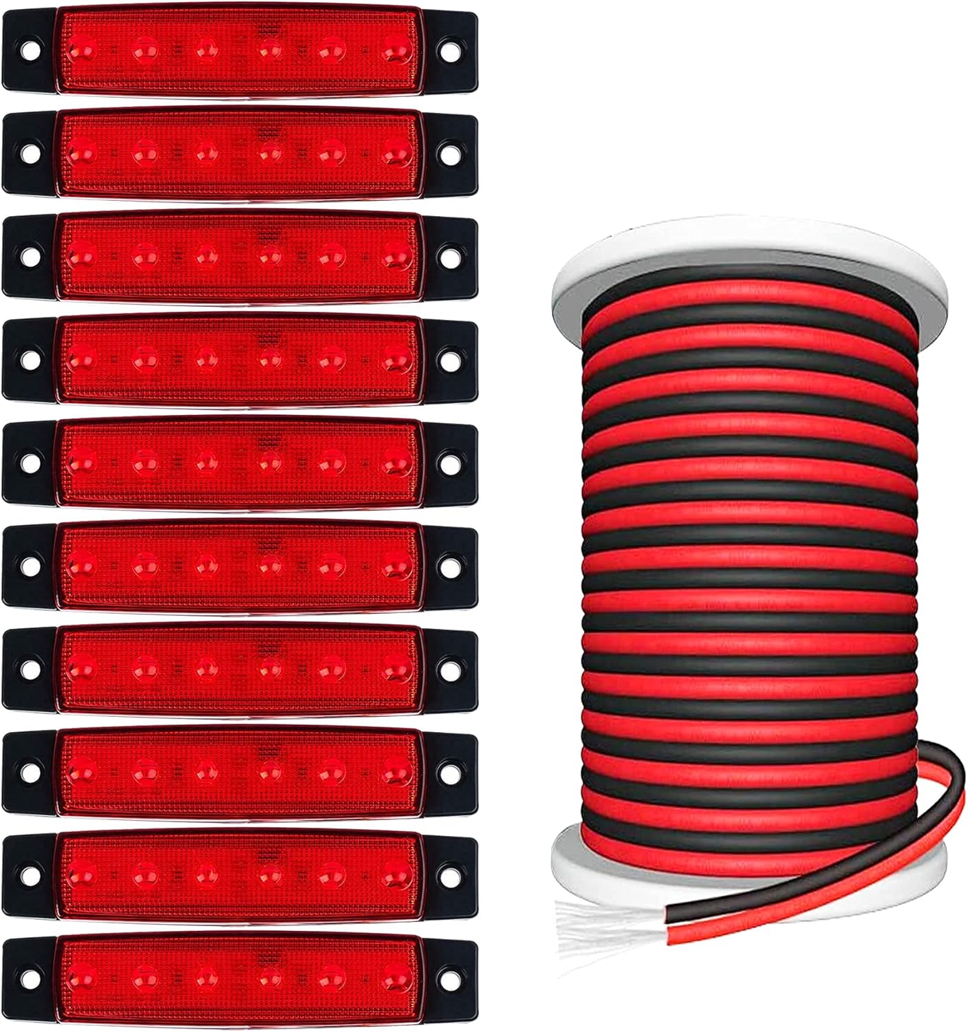 BRAND, CATEGORY, INTERIOR LIGHTS, PSEQT, PSEQT 3.8'' LED Boat Interior Strip Lights Marine Courtesy Deck Transom Navigation Light Red (10Pcs) + 100FT/30M 22AWG 2pin Extension Cable Wires Cord (1Pcs)