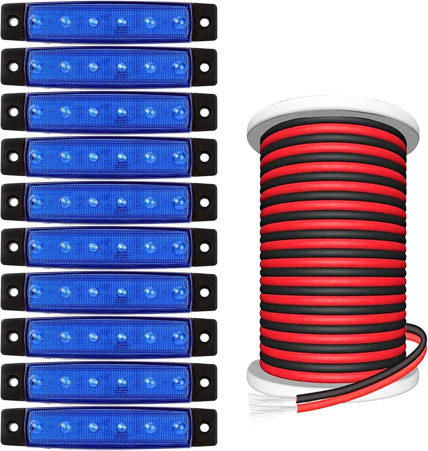 BRAND, CATEGORY, INTERIOR LIGHTS, PSEQT, PSEQT 3.9'' LED Boat Interior Strip Lights Marine Courtesy Deck Transom Navigation Light Blue (10Pcs) + 100FT/30M 22AWG 2pin Extension Cable Wires Cord (1Pcs)