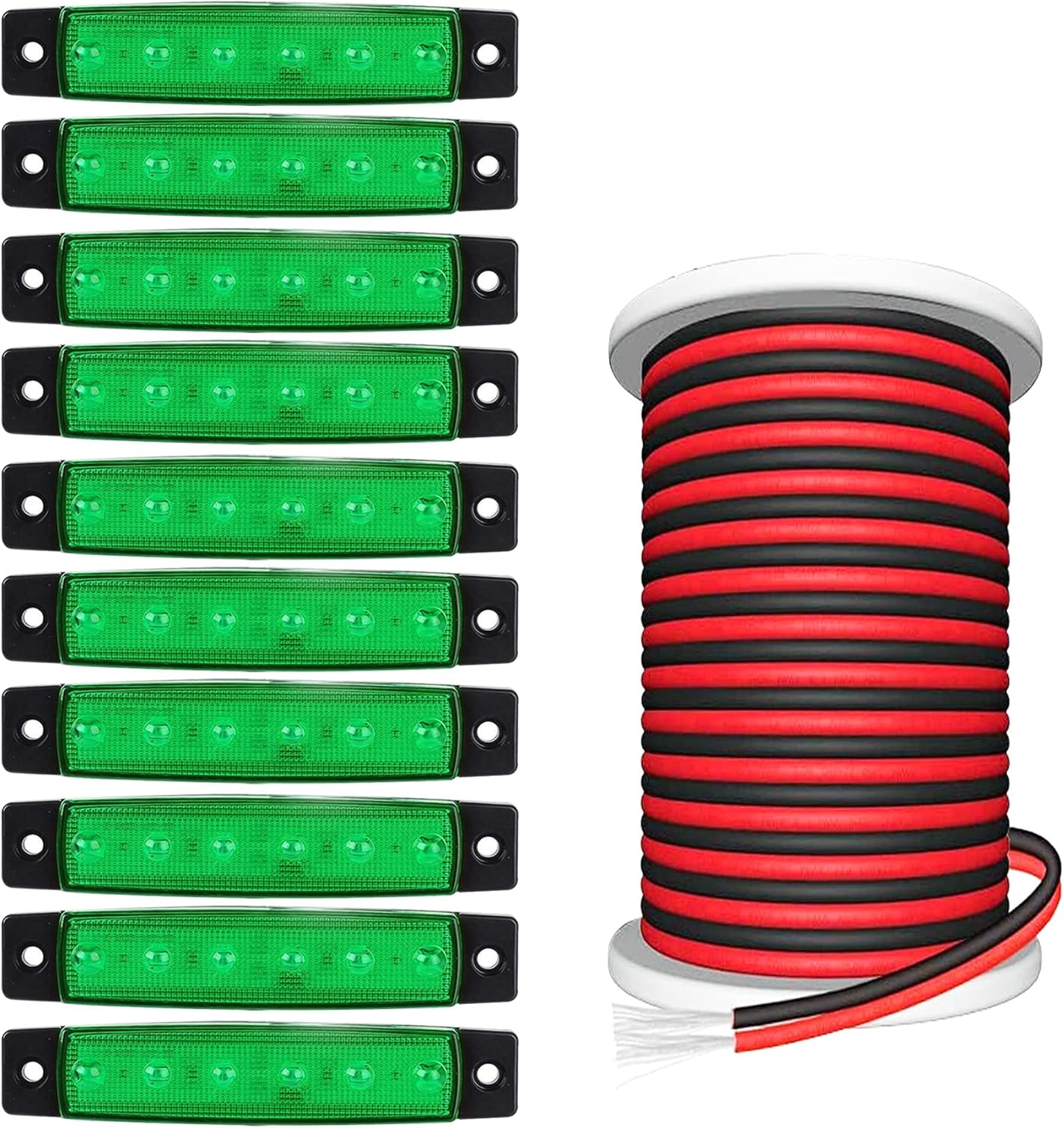 BRAND, CATEGORY, INTERIOR LIGHTS, PSEQT, PSEQT 3.9'' LED Boat Interior Strip Lights Marine Courtesy Deck Transom Navigation Light Green (10Pcs) + 100FT/30M 22AWG 2pin Extension Cable Wires Cord (1Pcs)