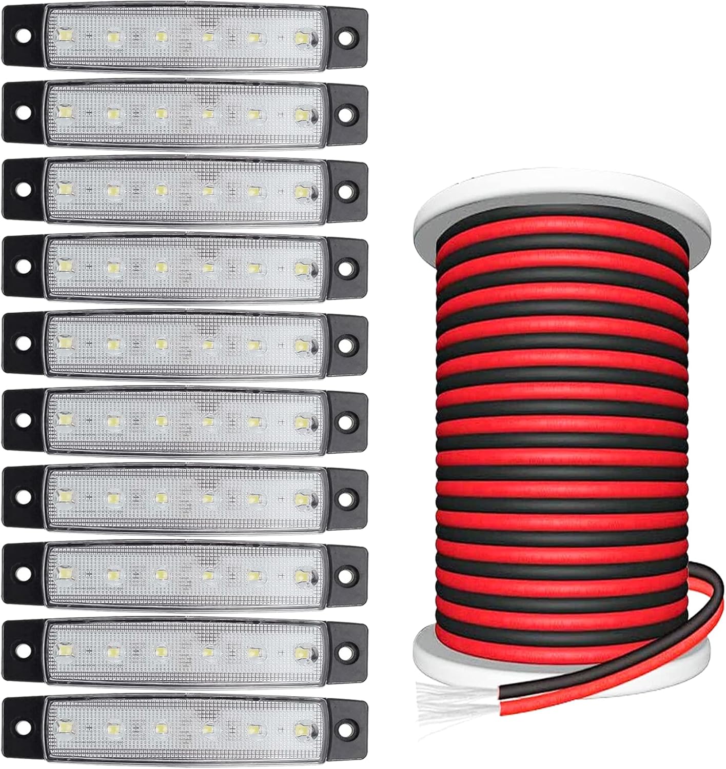 BRAND, CATEGORY, INTERIOR LIGHTS, PSEQT, PSEQT 3.9'' LED Boat Interior Strip Lights Marine Courtesy Deck Transom Navigation Light White (10Pcs) + 100FT/30M 22AWG 2pin Extension Cable Wires Cord (1Pcs)