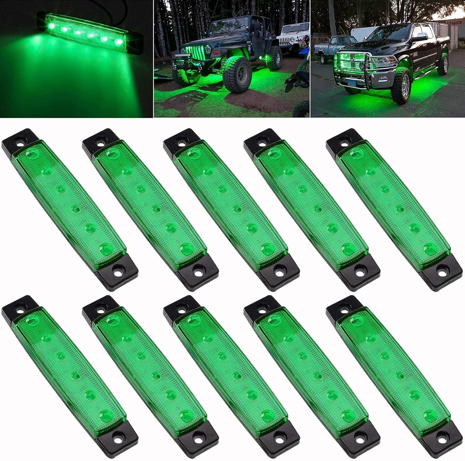 BRAND, CATEGORY, NEON ACCENT LIGHTS, PSEQT, PSEQT 3.9'' LED Rock Strip Lights Car Exterior Underglow Wheel Fender Light Green (10Pcs) + 100FT/30M 22AWG 2pin Extension Cable Wires Cord (1Pcs)