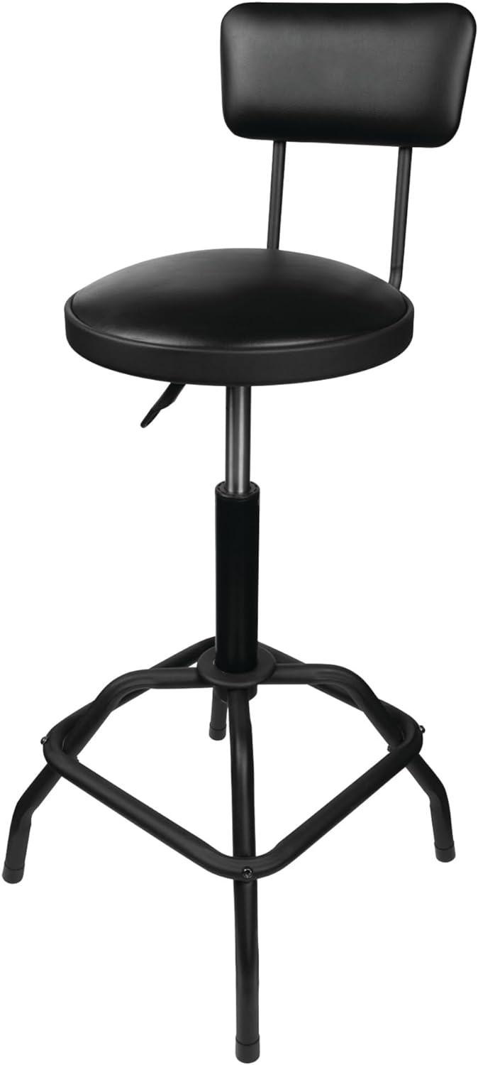 BARSTOOLS, BRAND, CATEGORY, PERFORMANCE TOOL, Performance Tool W85011 Adjustable Height Bar Stool, Pneumatic Swivel Bar Stool with Back Support, 360 Degree Swivel, Heavy Duty Steel Frame Stool Perfect for Home, Bar and Shop, Black