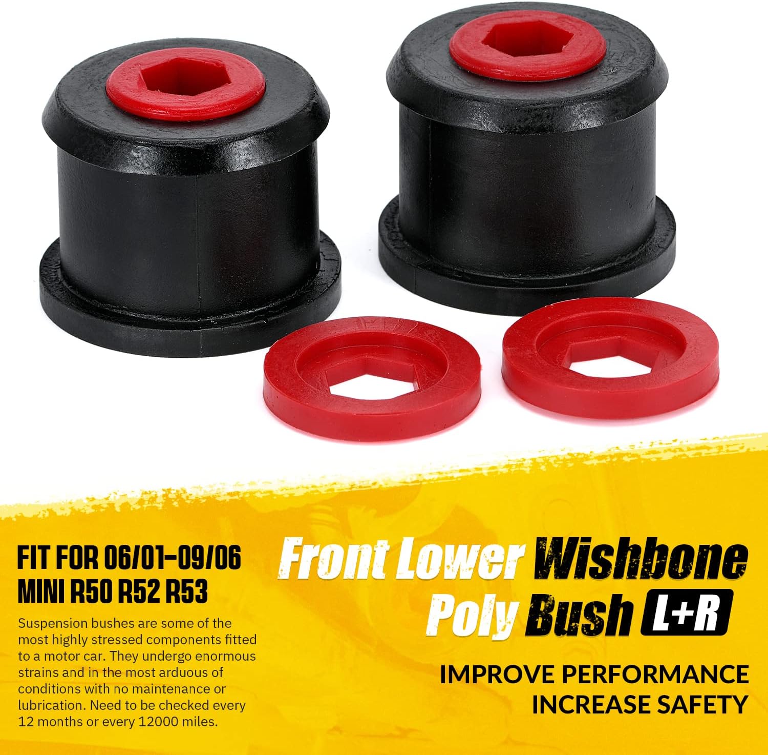 BRAND, BUSHING KITS, CATEGORY, PQY, Poly Front Lower Control Arm Wishbone Bush Bushing Kit Left + Right Compatible with BMW Mini Cooper S R50 / R52 / R53 00-06