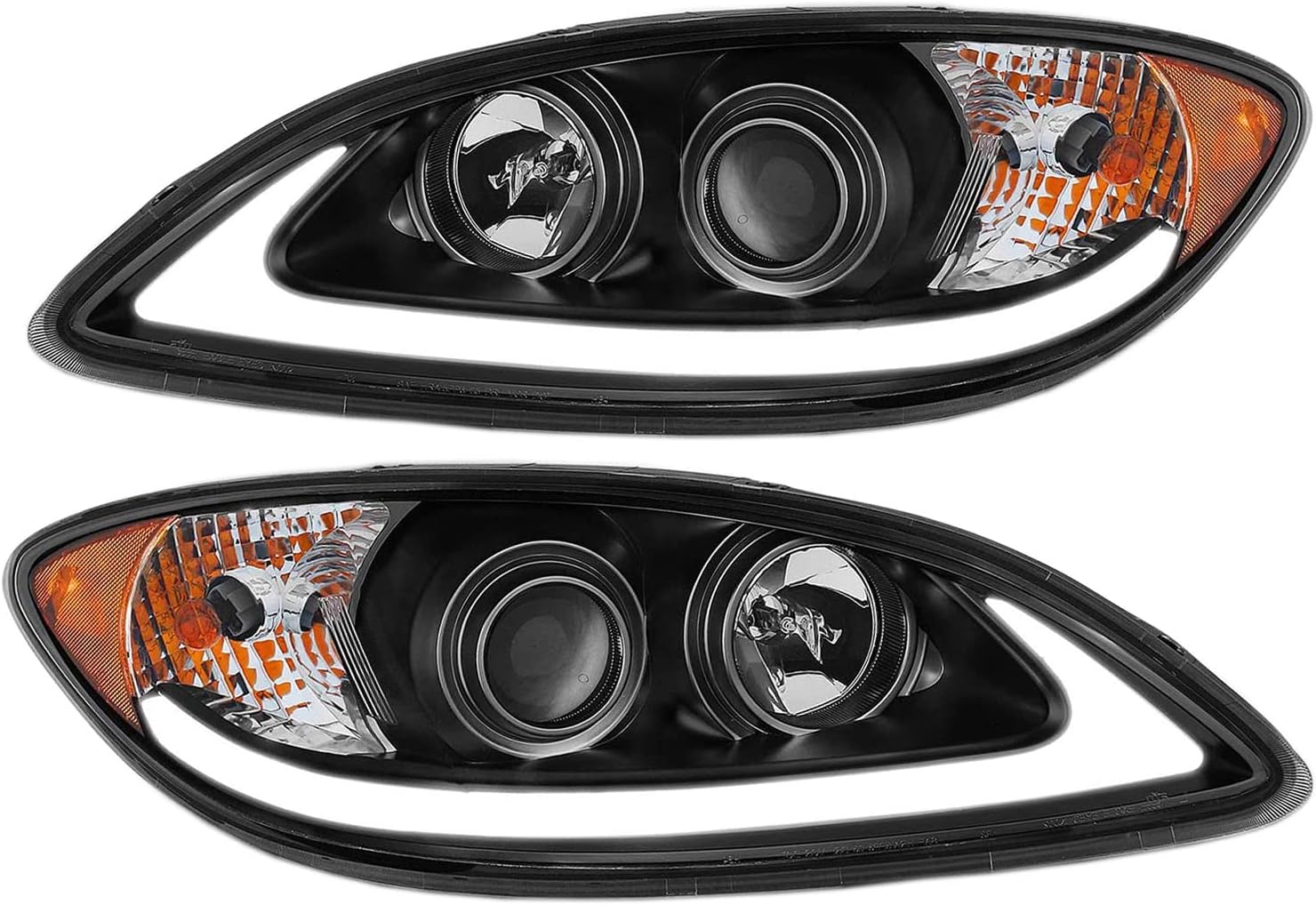 BRAND, CATEGORY, HEADLIGHT ASSEMBLIES, SPPC, Projector Plank Style Black Headlight Assembly Set for International ProStar-(Pair)