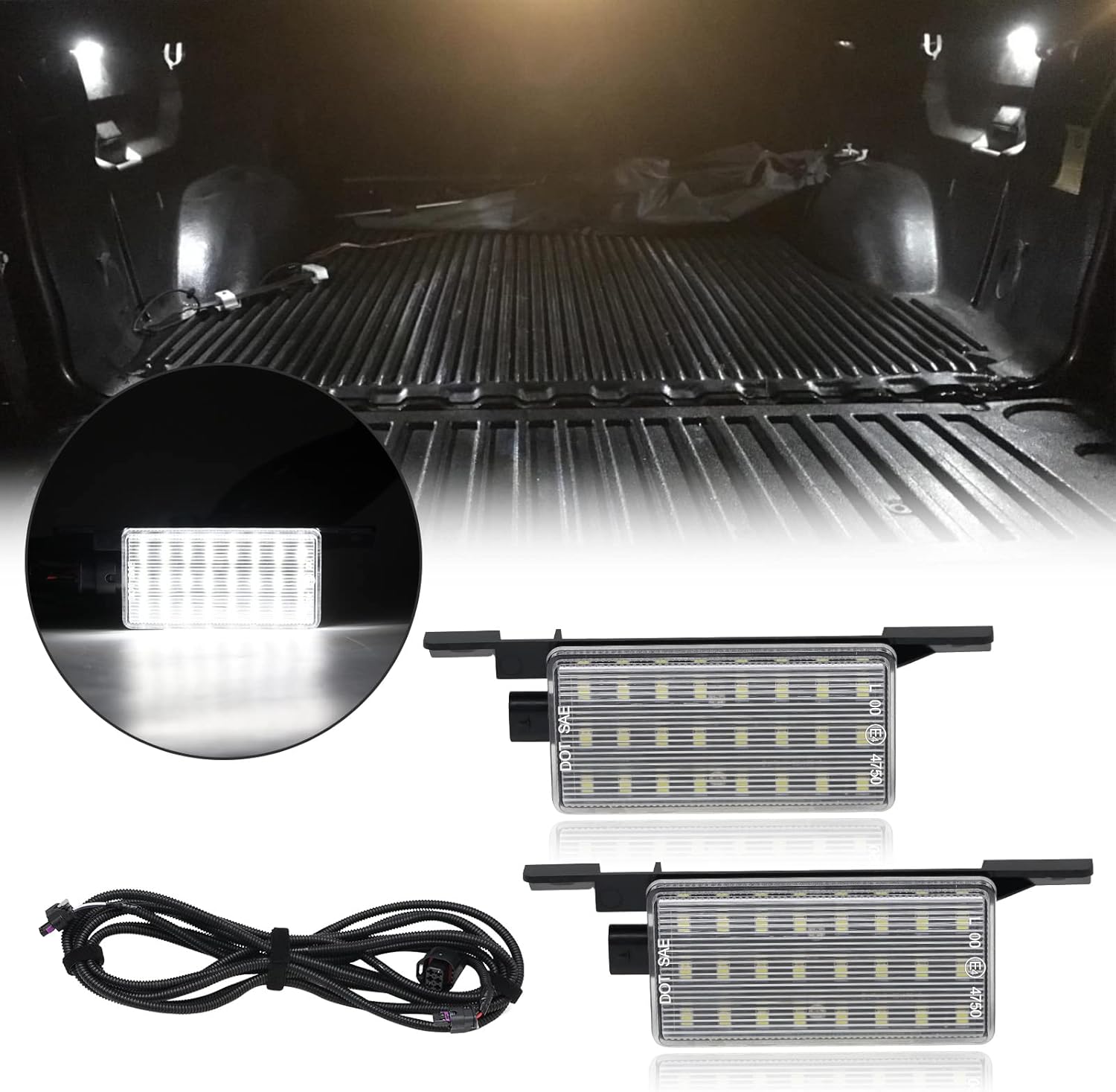 BRAND, CATEGORY, LIGHTING, R&F AUTO, R&F Auto 24-SMD LED Truck Bed Lights Replacement for Silverado Sierra 1500 2500HD 3500HD 2014-2019 Pickup Trucks, Replace OEM part# 23295943, 6000K Bright White LED Bed Cargo Lamp Kits Clear Lens