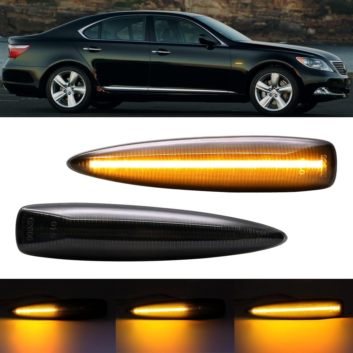 BRAND, CATEGORY, R&F AUTO, SIDE MARKER ASSEMBLIES, R&F Auto 2PCS LED Smoked Sequential Turn Signal Light Compatible with L'exus LS 460 (2007-2009), L'exus LX 570 (2007-2010), L'exus LS 600hL (2008-2010) Front Fender Sidemarker Dynamic Indicator Lamps