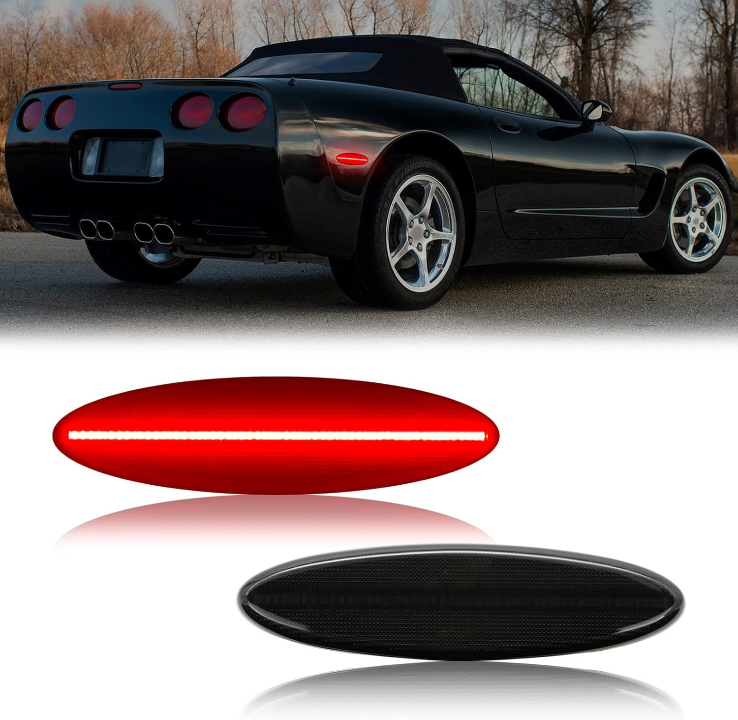 BRAND, CATEGORY, R&F AUTO, SIDE MARKER ASSEMBLIES, R&F Auto 4PCS Smoked Lens LED Halo Tail Lights & 2PCS Rear Side Marker Lights Replacement for C5 Corvette 1997-2004