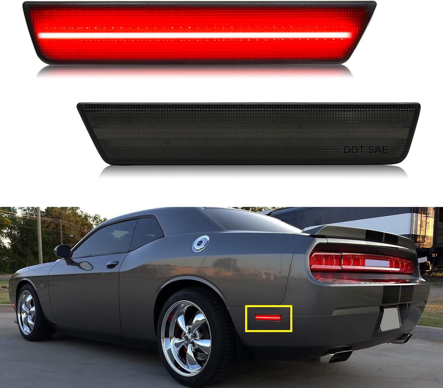 BRAND, CATEGORY, R&F AUTO, SIDE MARKER ASSEMBLIES, R&F Auto 2PCS Smoked Lens LED Rear Side Marker Lights Replacement for Challenger 2008-2014, Charger 2011-2014 USDM Style Fender Turn Signal Lights Driver and Passenger Side Marker Lamp