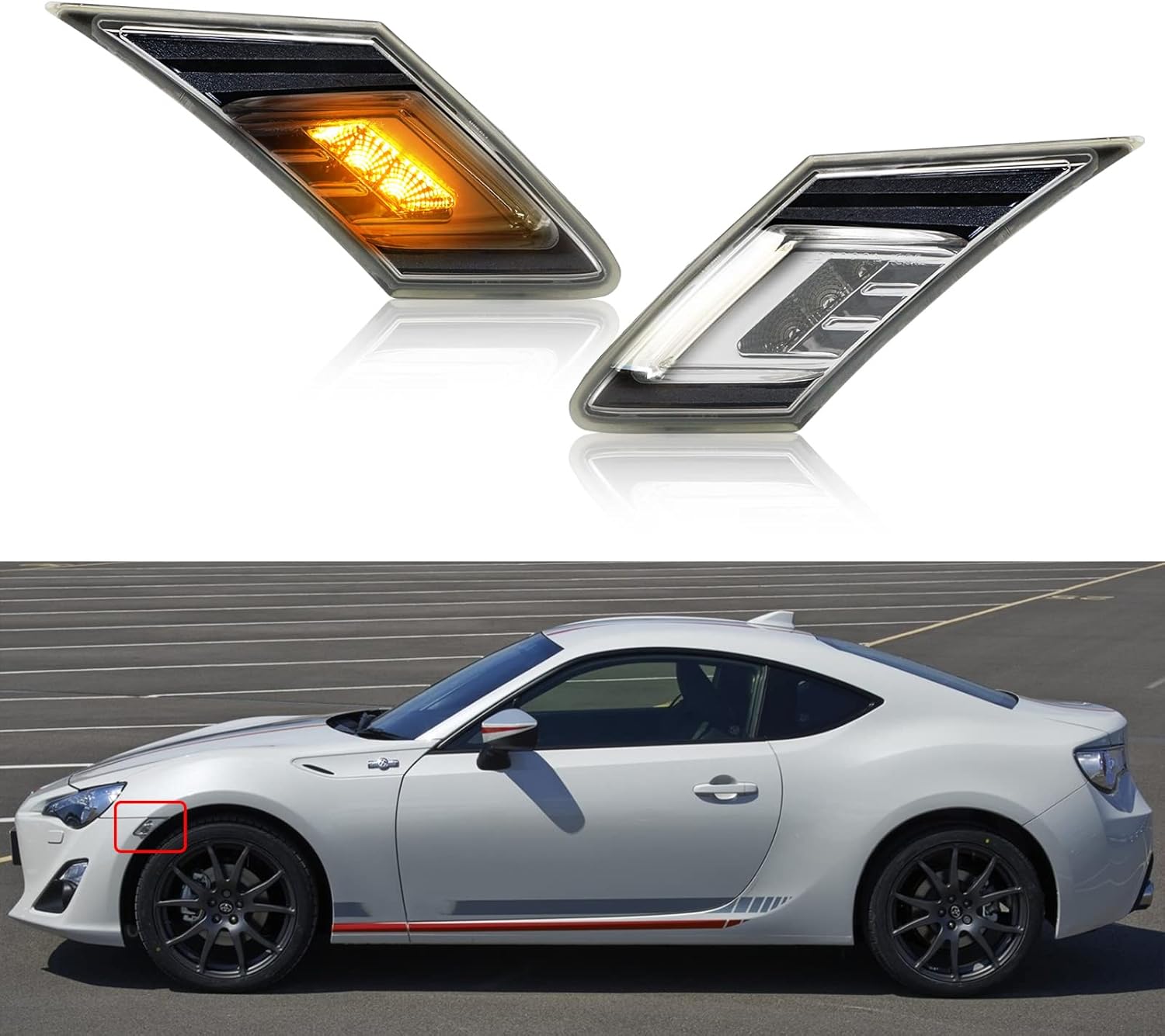 BRAND, CATEGORY, R&F AUTO, SIDE MARKER ASSEMBLIES, R&F Auto 2PCS White/Amber LED Front Side Marker Lights Replacement for FR-S 86 / GT86 BRZ 2013-2020 Front Wheel-Arch Side Markers Driver Passenger Sides Lamps