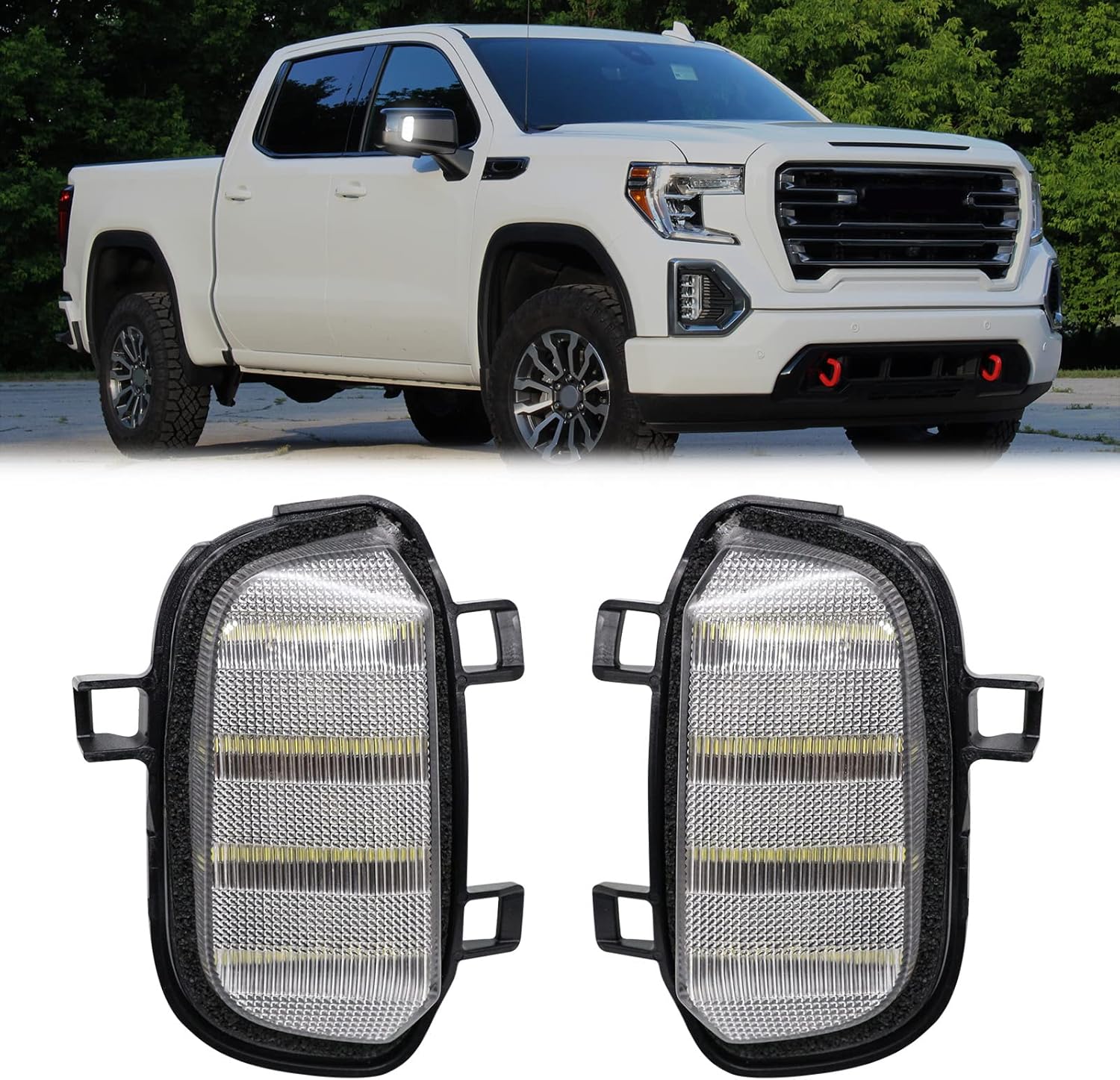 BRAND, CATEGORY, LIGHTING, R&F AUTO, R&F Auto 2Pcs LED Side Mirror Puddle Lights Compatible with Silverado/Sierra 1500 (2019-2021) Puddle Signal Lamps Front-Facing Forward Spot Lamp Driver & Passenger Side Pair Set Clear Lens