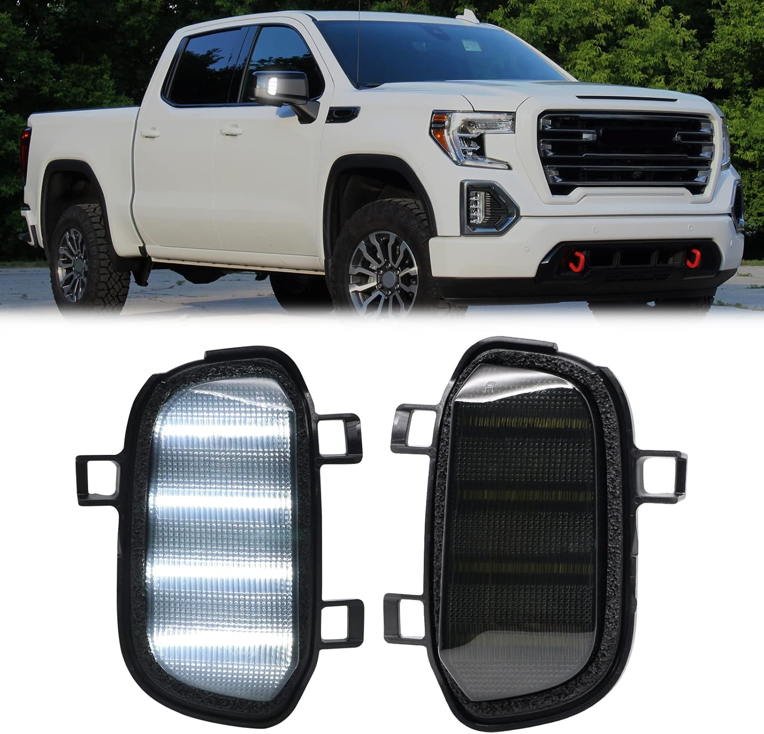 BRAND, CATEGORY, LIGHTING, R&F AUTO, R&F Auto 2Pcs LED Smoked Side Mirror Puddle Lights Compatible with Silverado/Sierra 1500 (2019-2021) Puddle Signal Lamps Front-Facing Forward Spot Lamp Driver & Passenger Side Pair Set