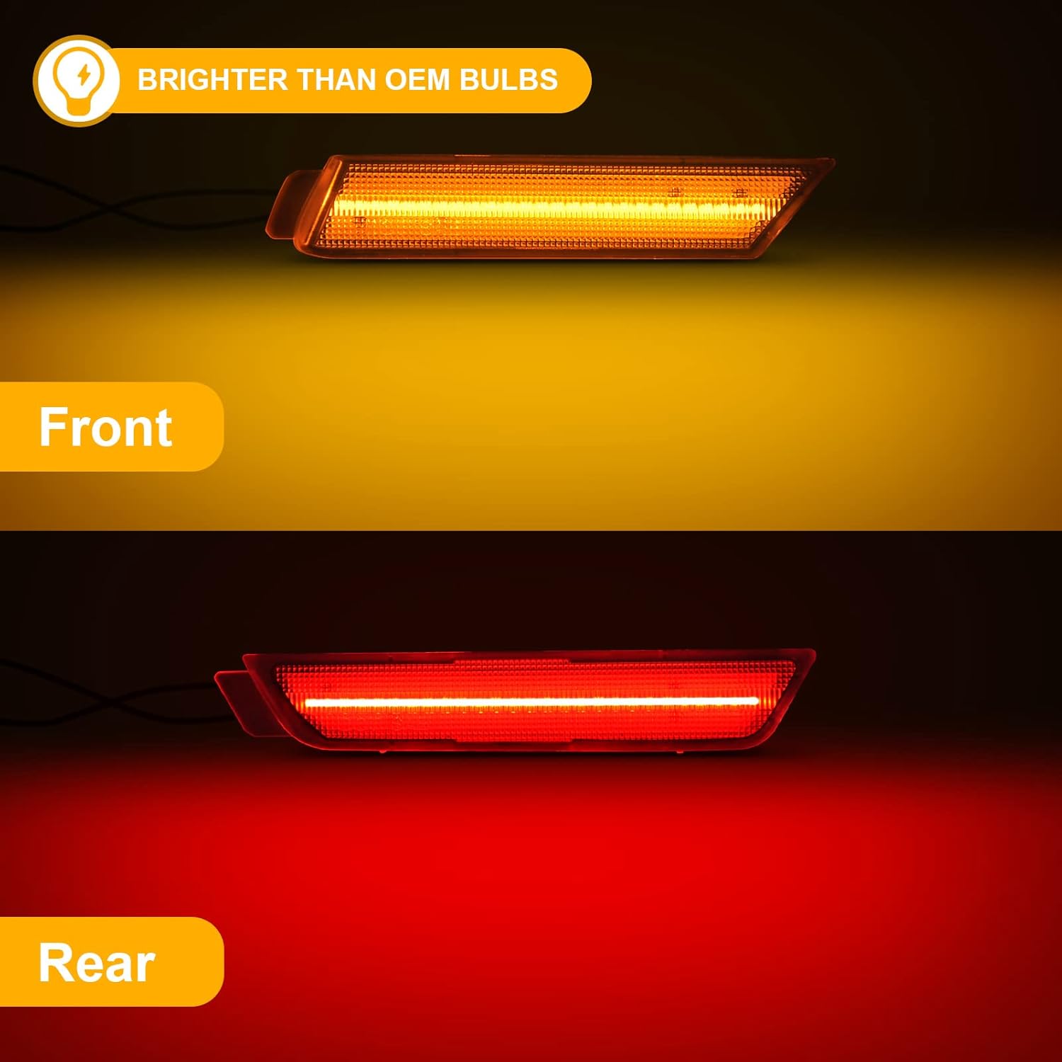 BRAND, CATEGORY, R&F AUTO, SIDE MARKER ASSEMBLIES, R&F Auto 4PCS Front Amber Rear Red LED Side Marker Lights Compatible with Camaro 2010 2011 2012 2013 2014 2015 Bumper Sidemarker Lamps Reflectors Driver Passenger Sidemarker Light, Clear Lens