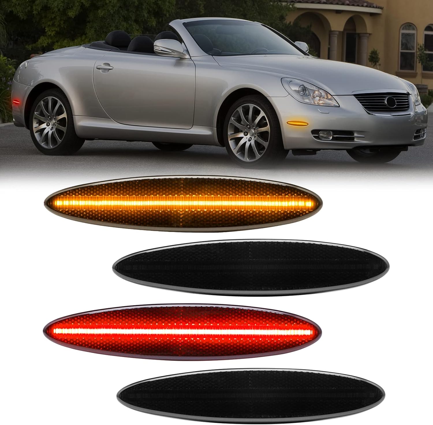 BRAND, CATEGORY, R&F AUTO, SIDE MARKER ASSEMBLIES, R&F Auto 4Pcs LED Front/Rear Smoked Side Marker Lights Compatible with L'exus SC430 (2002-2010) Bumper Sidemarker Lamps Fender Indicator Turn Signal Light