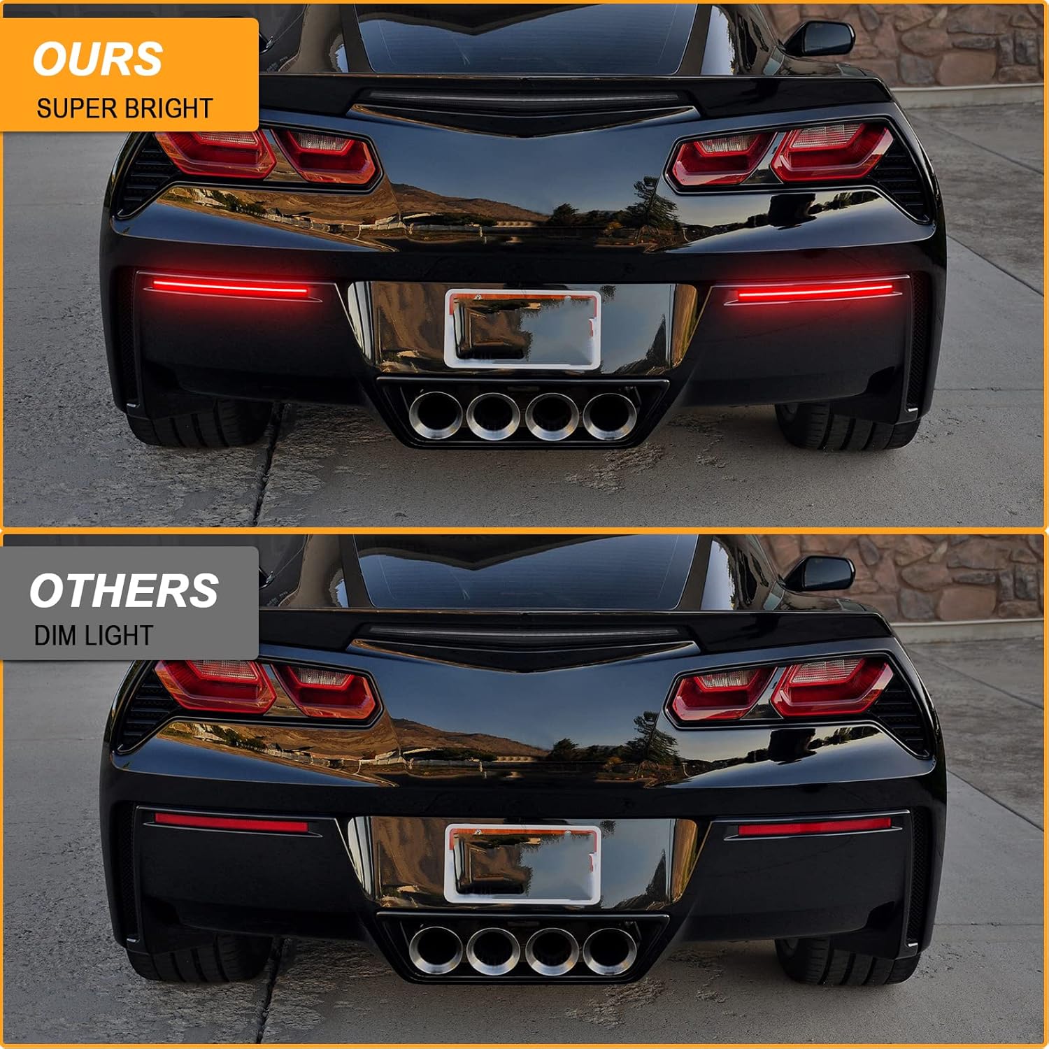 BRAND, CATEGORY, R&F AUTO, REFLECTORS, R&F Auto LED Rear Bumper Reflector Light Compatible with Corvette C7 (2014-2019) Rear Bumper Reflector Brake Lamps Powered by 60pcs LED Chips, Function as Tail or Rear Fog Lights.