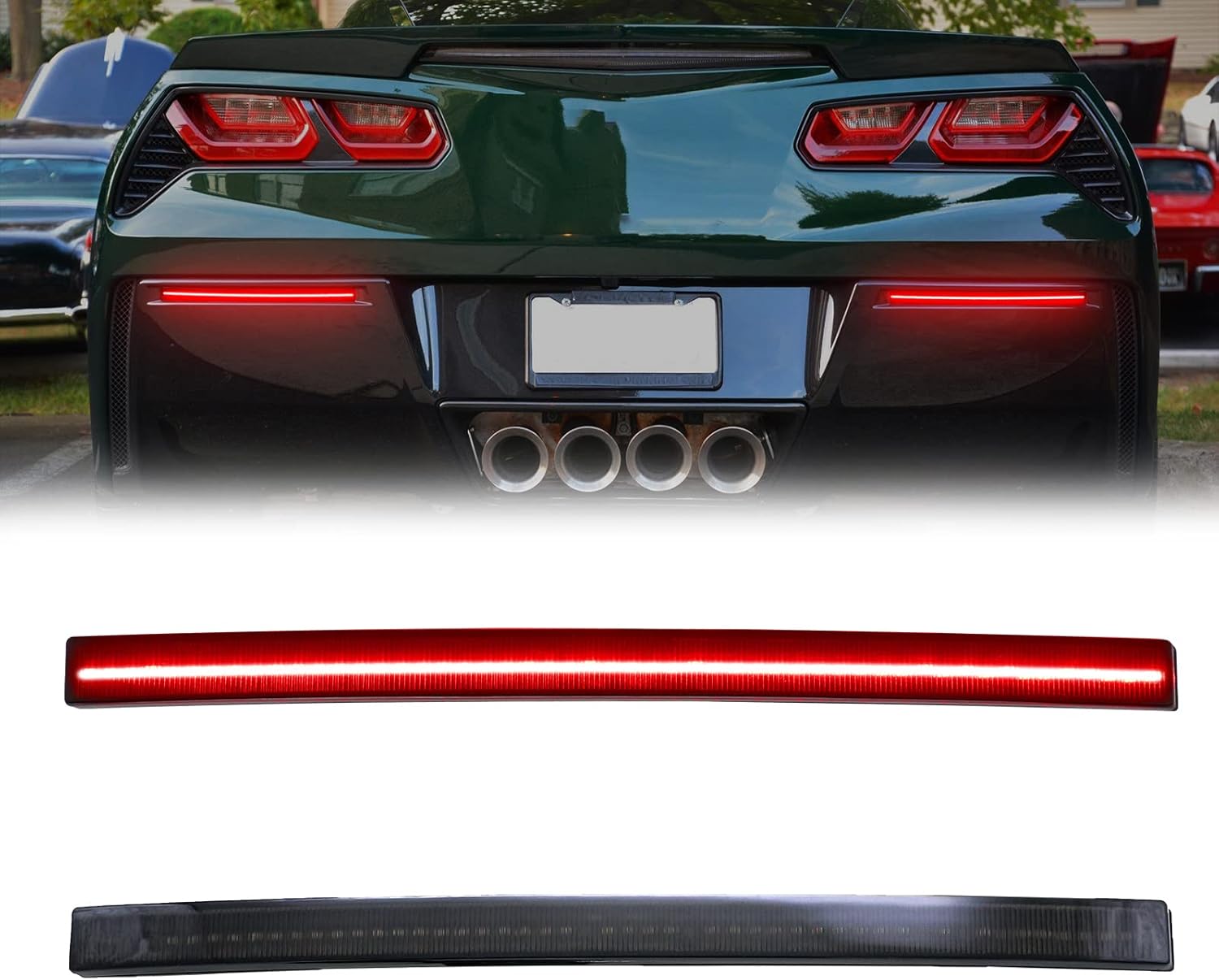 BRAND, CATEGORY, R&F AUTO, REFLECTORS, R&F Auto LED Rear Bumper Reflector Light Compatible with Corvette C7 (2014-2019) Rear Bumper Reflector Brake Lamps Powered by 60pcs LED Chips, Function as Tail or Rear Fog Lights.