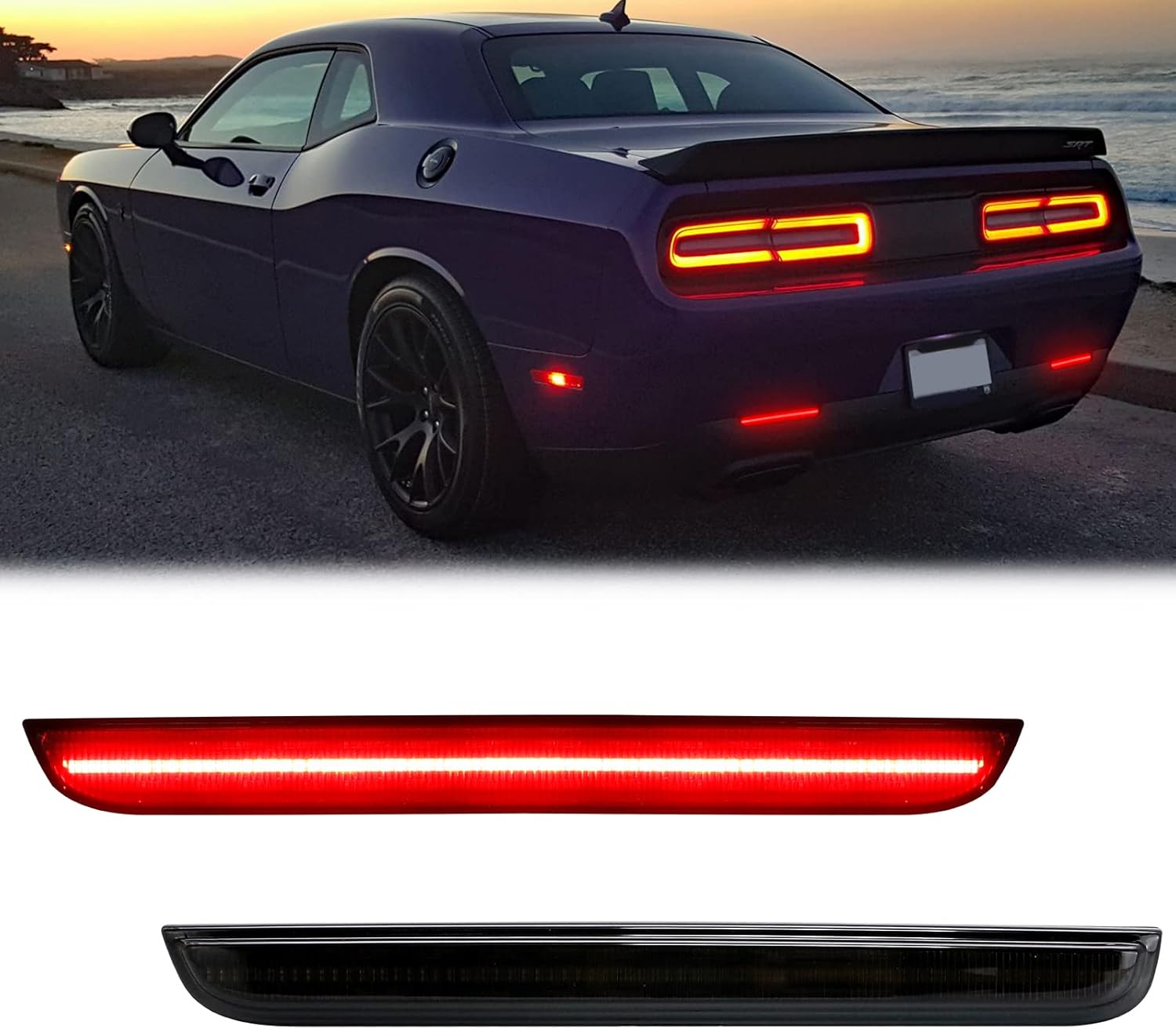 BRAND, CATEGORY, R&F AUTO, REFLECTORS, R&F Auto LED Rear Bumper Reflector Lights Compatible with Challenger 2015-2022 Smoked Lens Red Tail Rear Bumper Reflector Brake Lamp Powered by 80-SMD LED Chips