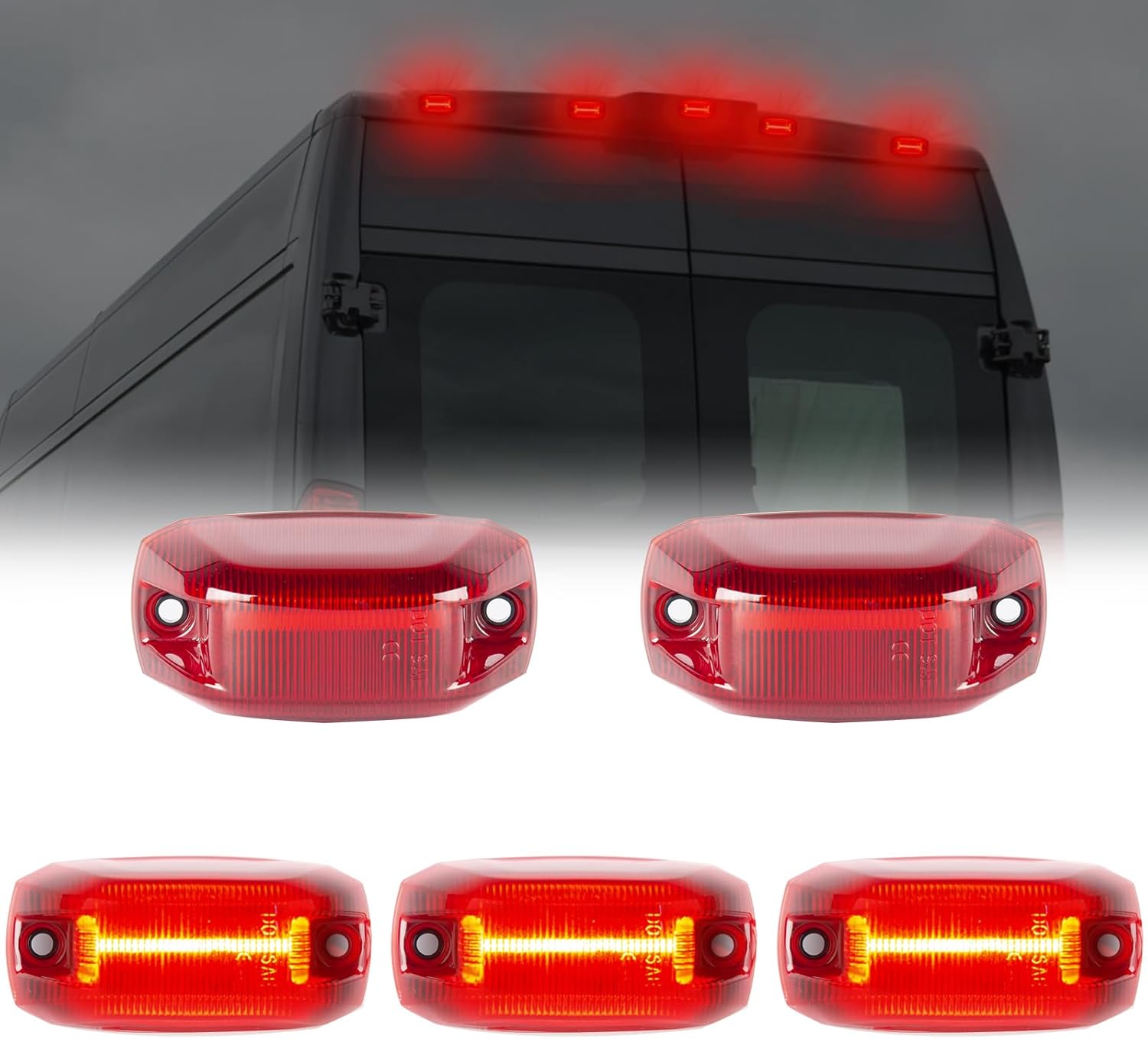 BRAND, CATEGORY, TOP CLEARANCE MARKER ASSEMBLIES, UNIONSTAR, Rear LED Roof Top Clearance Lights LED Roof Cab Marker Lights Compatible With 2014-2020 Dodge Ram Promaster 1500 2500 3500 LED Roof Cab Mounted Running Lamp Reflective Lights Red Lens