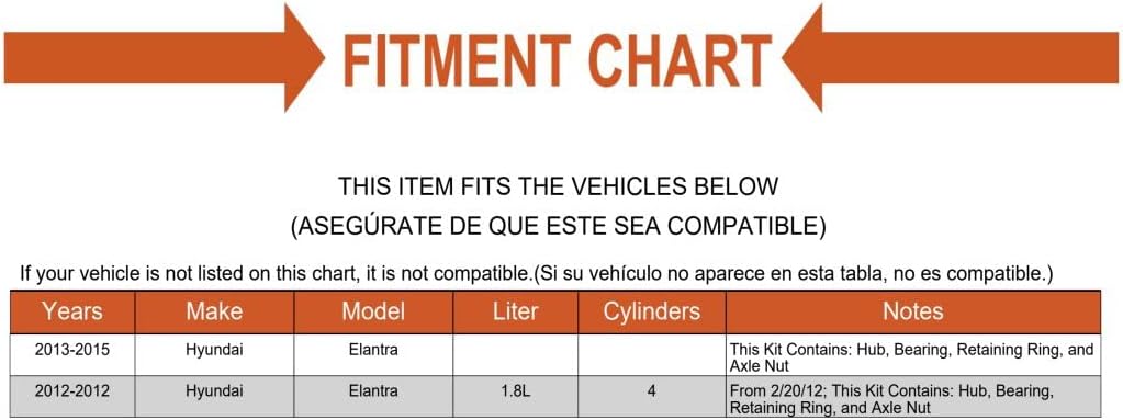 BRAND, CATEGORY, HUB ASSEMBLIES, SAWYER AUTO, Replacement Front Wheel Hub Repair Kit Mechanics Choice for 2012-2015 Hyundai Elantra 1.8L 4Cly