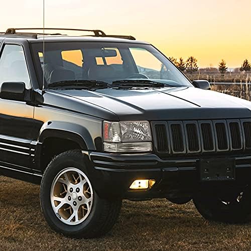 BRAND, CATEGORY, HEADLIGHT BULBS, SPEC-D TUNING, SPEC-D TUNING Black Housing Clear Lens Headlights + Bumper Lights + Corner Lamps Compatible with 1993-1996 Jeep Grand Cherokee, Left + Right Pair Headlamps Assembly