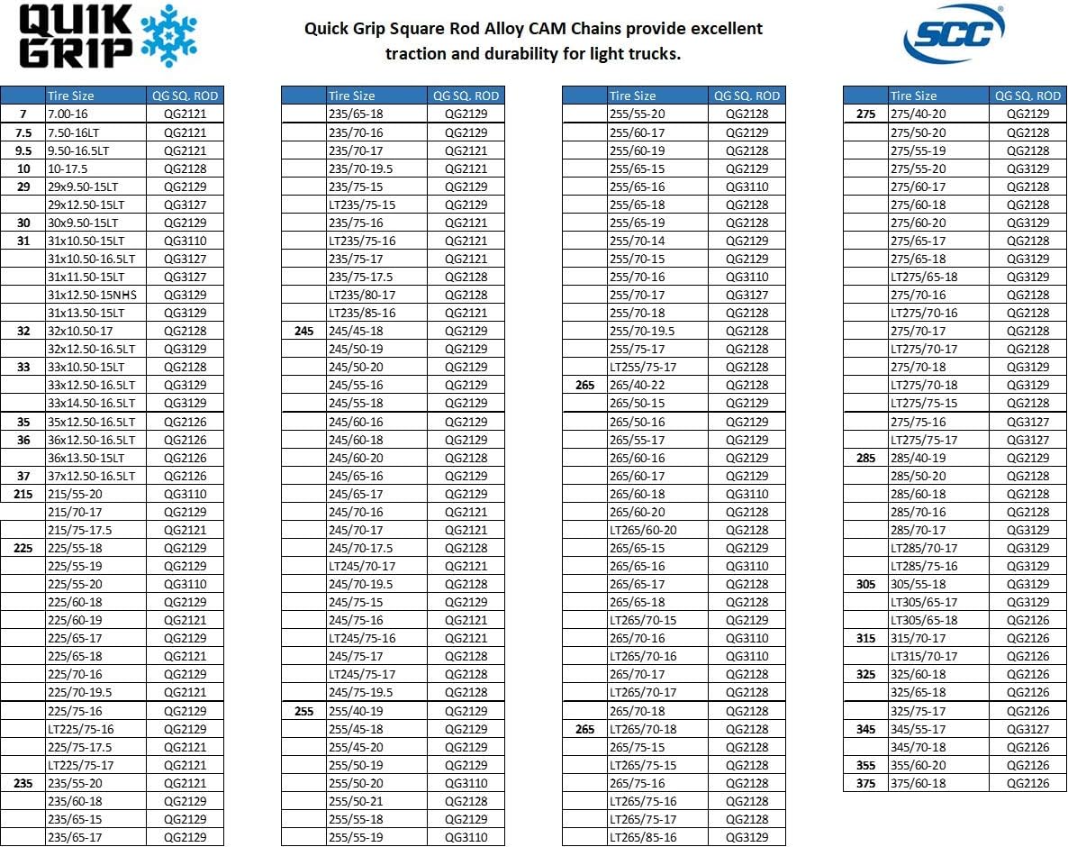 BRAND, CAR, CATEGORY, SCC, Security Chain Company QG2245CAM Quik Grip Truck Single CAM LSH Tire Traction Chain - Set of 2