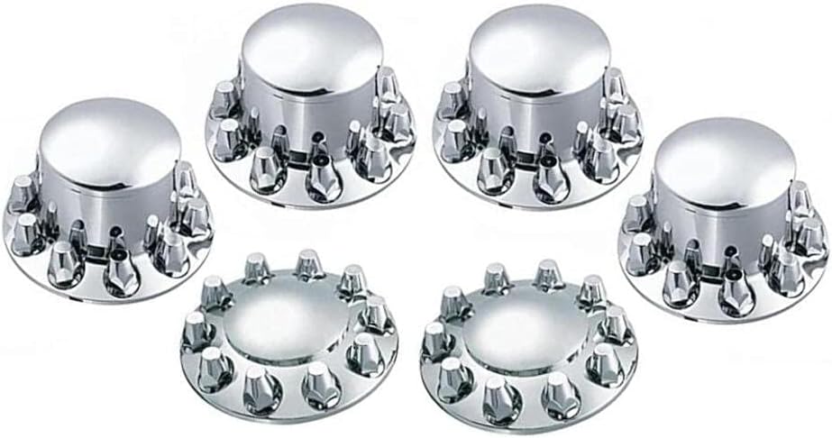 BRAND, CATEGORY, FORTPRO, LUG NUT COVERS, Semi Truck Chrome Axle Wheel Cover Combo Kit w/ 33mm Thread-On Nuts Covers | F247500