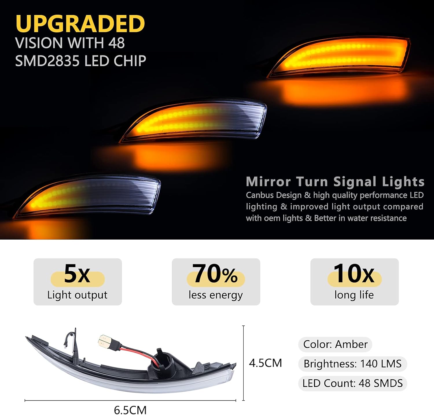 BRAND, CATEGORY, POPMOTORZ, TURN SIGNAL ASSEMBLIES & LENSES, Sequential Dynamic Mirror Turn Signal Lights Assembly, Led Amber Blinker Indicator Lamps Compatible with Ford Ranger T6 2012-2019 Raptor and Wildtrak, 2015-2019 Everest U375/UA -Clear Lens