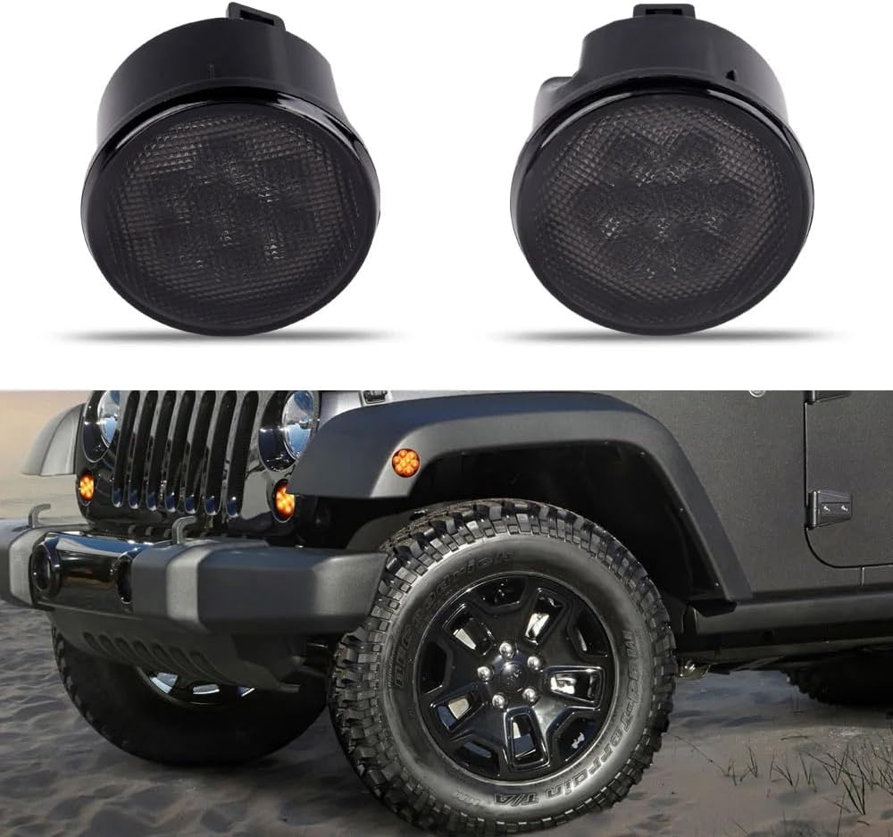 BRAND, CATEGORY, COVERSNU, SIDE MARKER & TURN SIGNAL COMBOS, Side Mirror Turn Signal For Car Jeep Wrangler 2007-2018 LED Car Mid-grid Light Amber Lighting Amber Front Fender Light