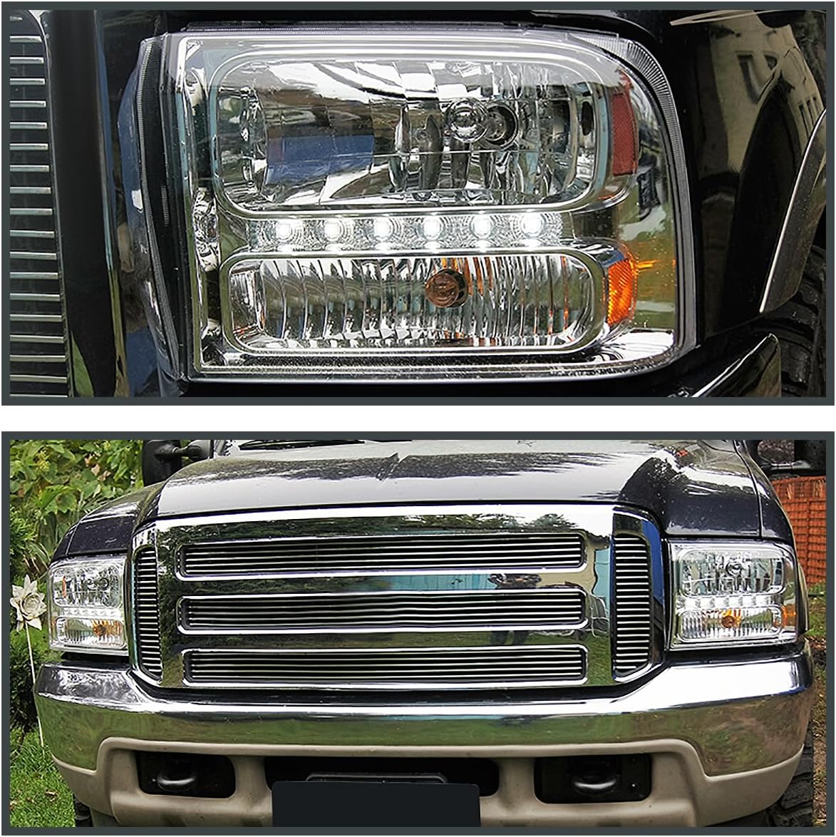 BRAND, CATEGORY, HEADLIGHT ASSEMBLIES, SPEC-D TUNING, Spec-D Tuning 1Pc Chrome Clear Led Headlights Compatible with 1999-2004 Ford F250 F350 F450 Super Duty, 2000-2004 Ford Excursion, L+R Pair Head Light Lamp Assembly