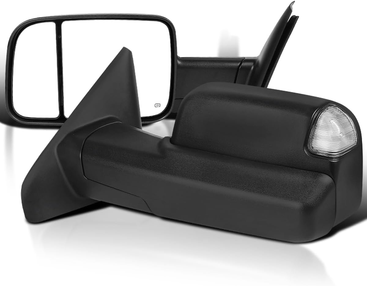 BRAND, CATEGORY, SPEC-D TUNING, TOWING MIRRORS, Spec-D Tuning Black Telescopic Power Heated Towing Mirrors w/Signal Lights Compatible with 2002-2008 Dodge Ram 1500, 2003-2009 Ram 2500 3500