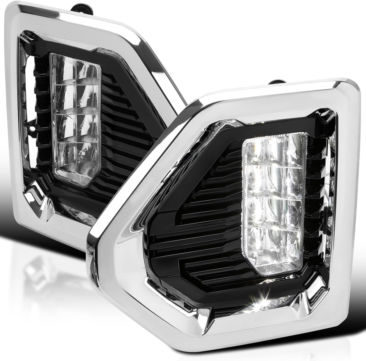 BRAND, CATEGORY, DRIVING, FOG & SPOT LIGHTS, SPEC-D TUNING, Spec-D Tuning Chrome Housing Clear Lens LED Fog Lights + Switch + Bezel Compatible with 2019-2021 GMC Sierra, Left + Right Pair Fog Lamp Assembly