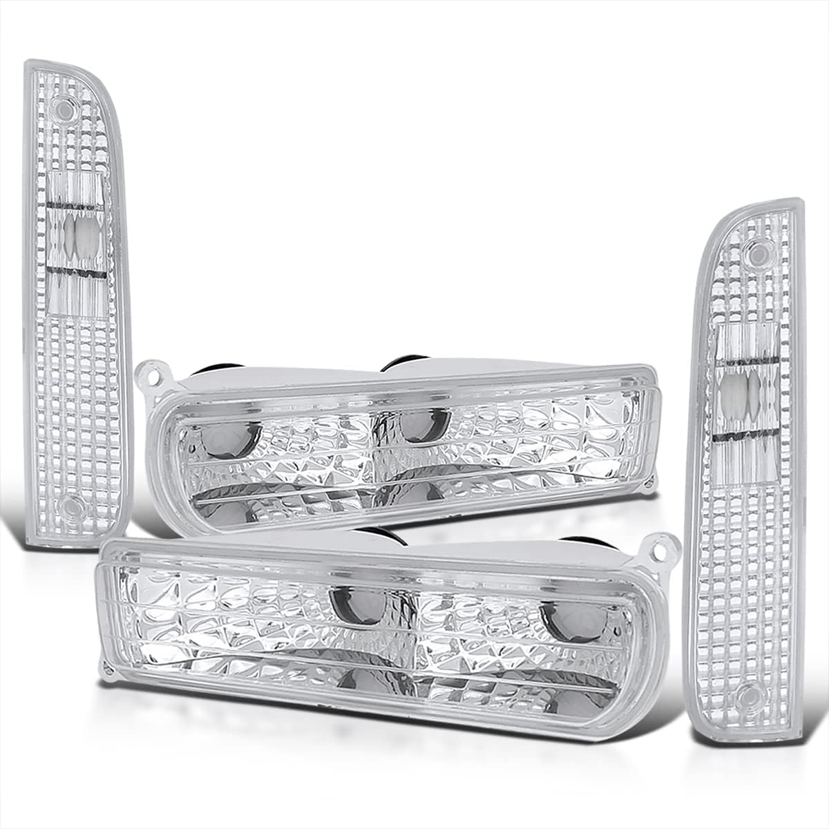 BRAND, CATEGORY, SIDE MARKER & CORNERING & COMBOS, SPEC-D TUNING, Spec-D Tuning Clear Front Bumper Parking Lights+Clear Corner Signal Lamps Compatible with 1997-2001 Jeep Cherokee L+R Pair Assembly