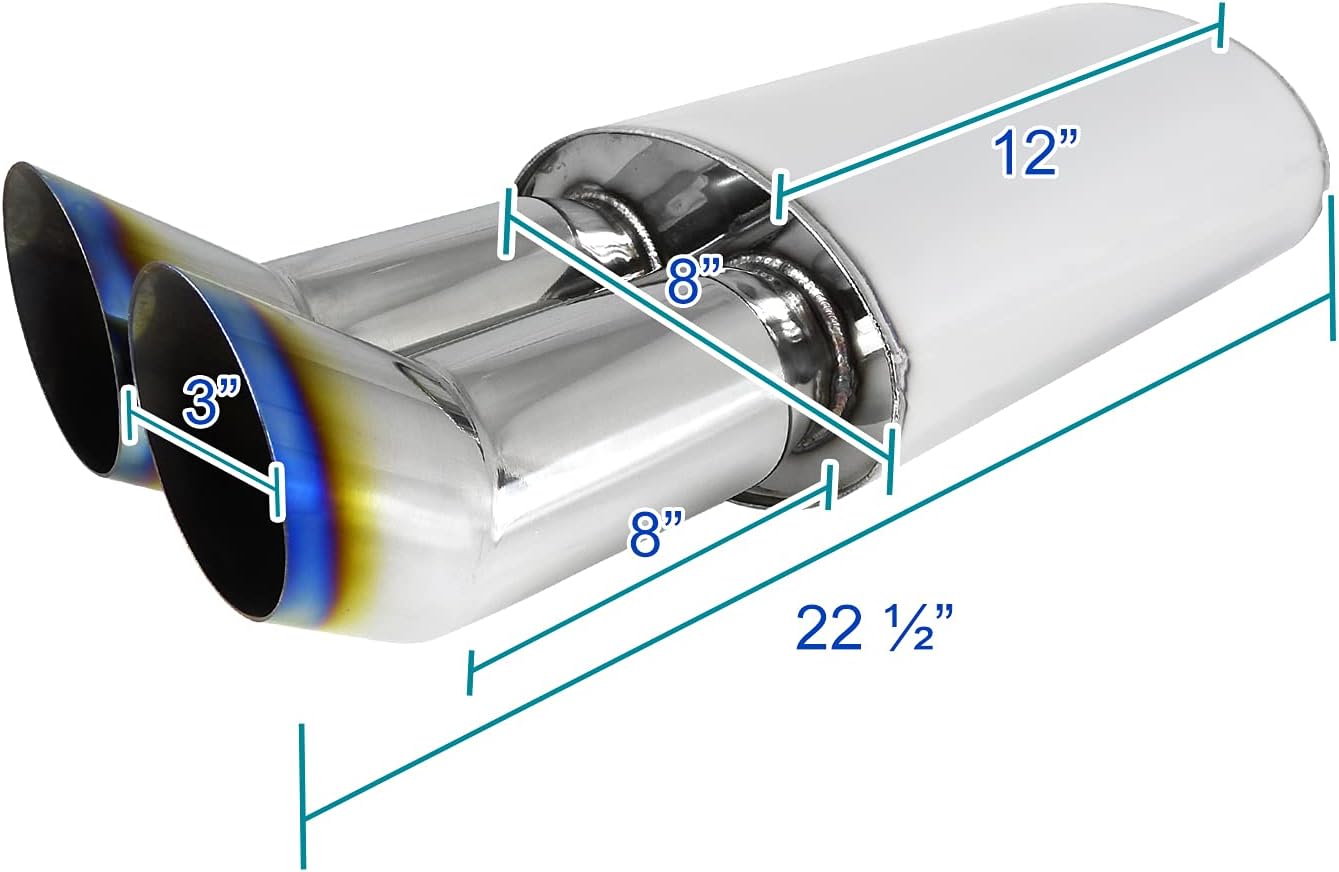 BRAND, CATEGORY, MUFFLERS, SPEC-D TUNING, Spec-D Tuning Dual Slant Burnt Tip 3" Outlet 2.5" Inlet Stainless Exhaust Muffler