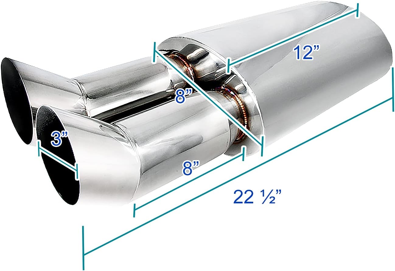 BRAND, CATEGORY, MUFFLERS, SPEC-D TUNING, Spec-D Tuning Dual Slant Tip 3" Outlet 2.5" Inlet Stainless Exhaust Muffler