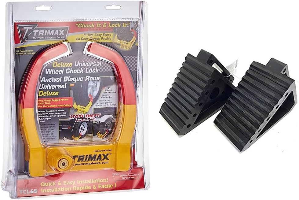 BRAND, CATEGORY, TRIMAX, WHEEL IMMOBILIZERS & CHOCKS, Trimax TCL65 Wheel Chock Lock , Yellow/Red, 7.25in