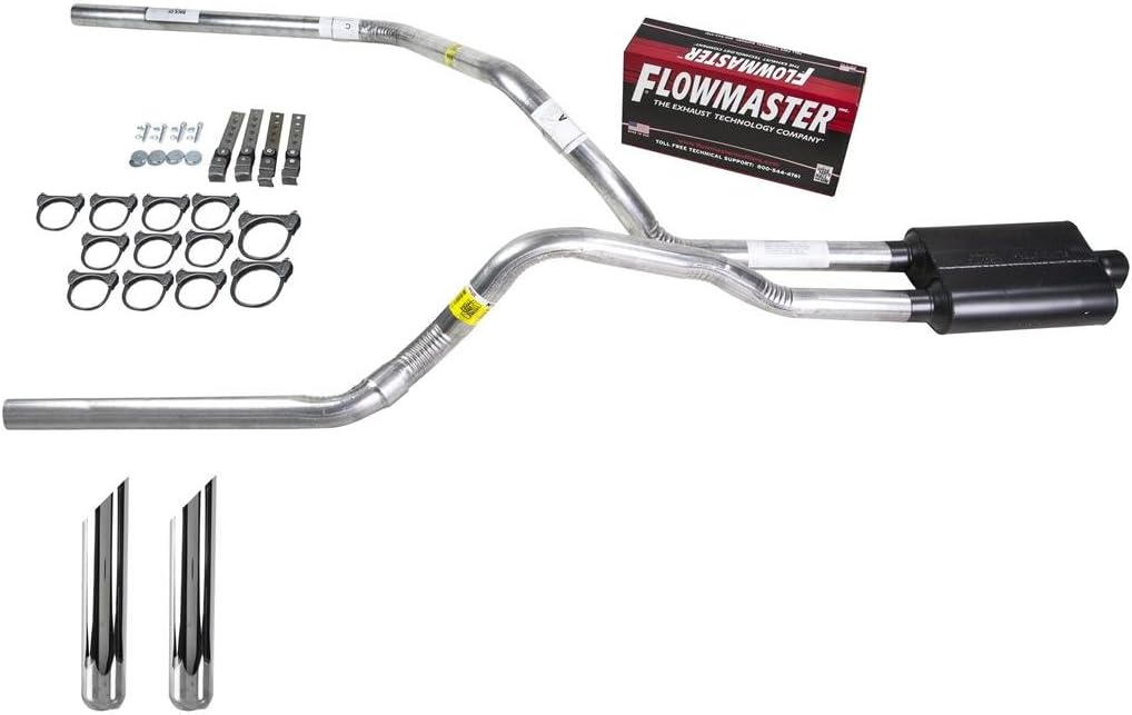 BRAND, CAT-BACK SYSTEMS, CATEGORY, TRUCK EXHAUST KITS, Truck Exhaust Kits - DIY Dual Exhaust System 2.5 Pipe Flowmaster Super 44 SW Tip