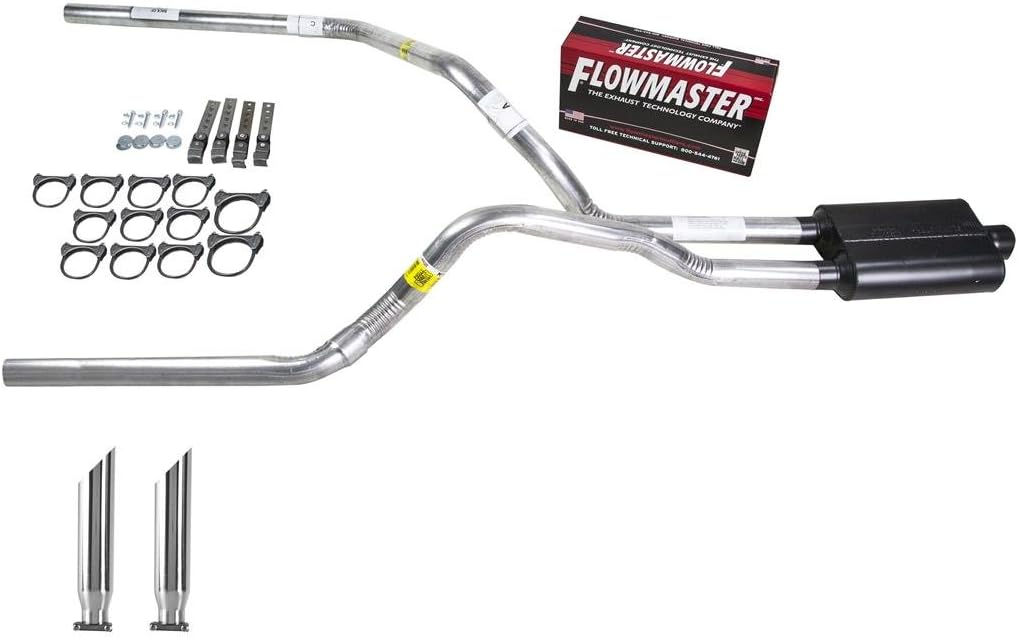 BRAND, CAT-BACK SYSTEMS, CATEGORY, TRUCK EXHAUST KITS, Truck Exhaust Kits - DIY dual exhaust system 2.5 pipe Flowmaster Super 44 SC Tip