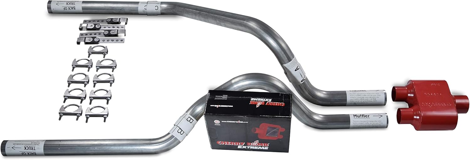 BRAND, CATEGORY, EXHAUST PIPES & TIPS, TRUCK EXHAUST KITS, Truck Exhaust Kits - Shop Line Dual Exhaust System 2.5 AL Pipe Cherry Bomb Extreme