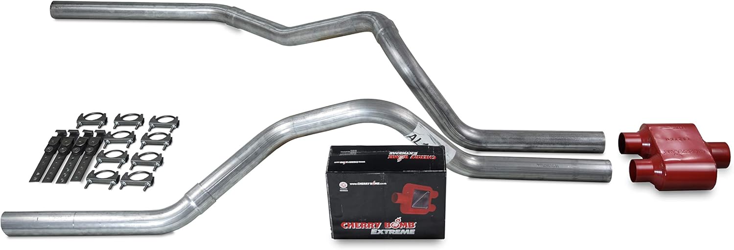 BRAND, CATEGORY, EXHAUST PIPES & TIPS, TRUCK EXHAUST KITS, Truck Exhaust Kits - Shop Line Dual Exhaust System 2.5 AL Pipe Cherry Bomb Extreme