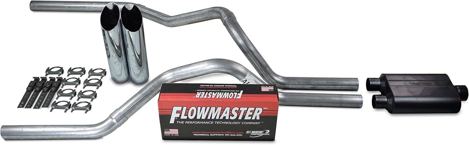 BRAND, CATEGORY, MUFFLERS, TRUCK EXHAUST KITS, Truck Exhaust Kits - Shop Line dual exhaust system 2.5 AL pipe Flowmaster Super 44 2.5" Chrome Slash Cut Weld on Tip