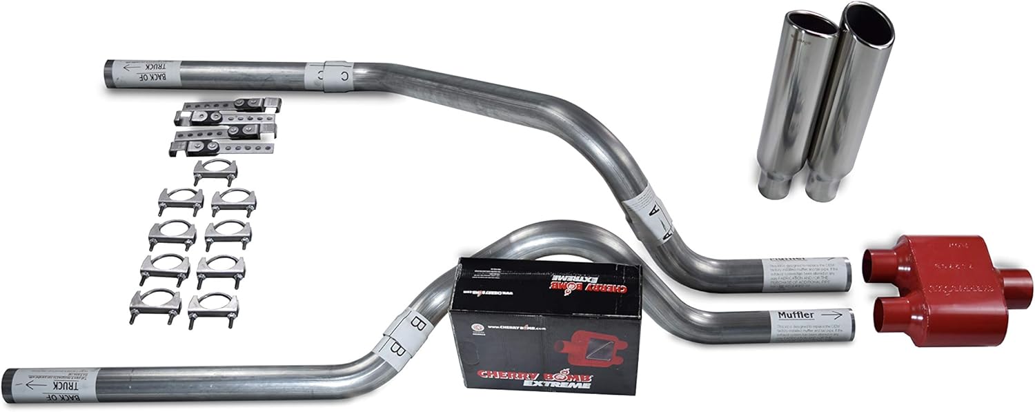 BRAND, CATEGORY, EXHAUST PIPES & TIPS, TRUCK EXHAUST KITS, Truck Exhaust Kits - Shop Line dual exhaust system 2.5 AL pipe Cherry Bomb Extreme 2.5" Polished Rolled Edge Clamp on Tip